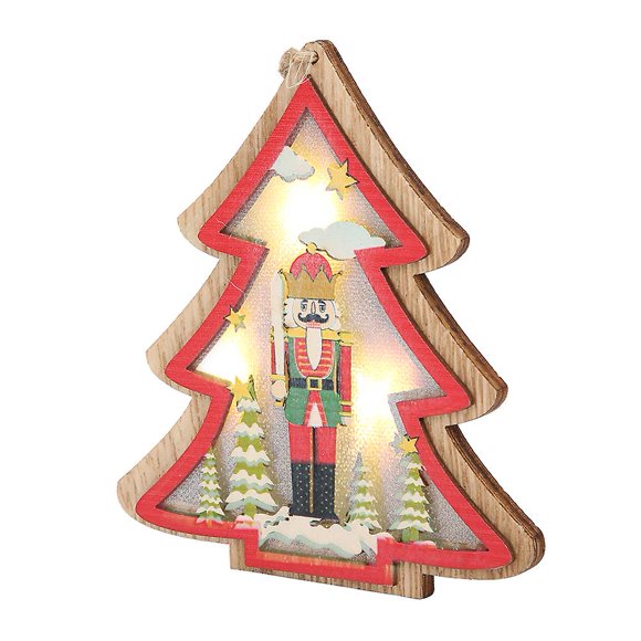 Wooden Luminous Christmas Tree Pendant House Car Hanging Ornament Decoration