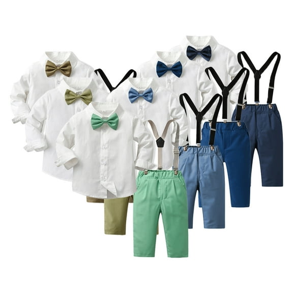 Esaierr 3PCS Kids Toddler Boys Clothes Suit Outfits Baby Long Sleeved Bowknot Cotton Cardigan Shirt suspenders Gentlemans Set 6 Month -12 Years