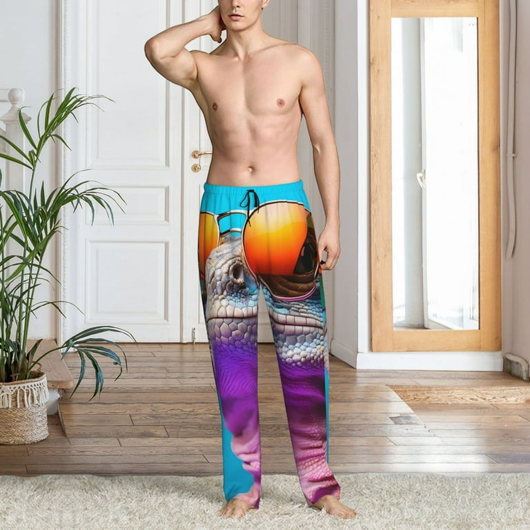 Mens Pajama Pants Bottoms with Pockets Lizard With Sunglasses Colorful Soft Mens Pj Pants Comfy Men Lounge Pants Walmart