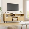 thumbnail image 4 of Studyset Fluted TV Stand for 75 Inch,Boho Entertainment Center with Sliding Doors,Wood Media Cabinet Furniture with Adjustable Shelves,Farmhouse Fluted TV Stand for Living Room Bedroom, 4 of 8