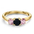 thumbnail image 3 of Gem Stone King 18K Yellow Gold Plated Silver Black Onyx and Pink Lab Grown Diamond Engagement Ring for Women | 0.98 Cttw | Round 5MM | Gemstone December Birthstone | Size 8, 3 of 6