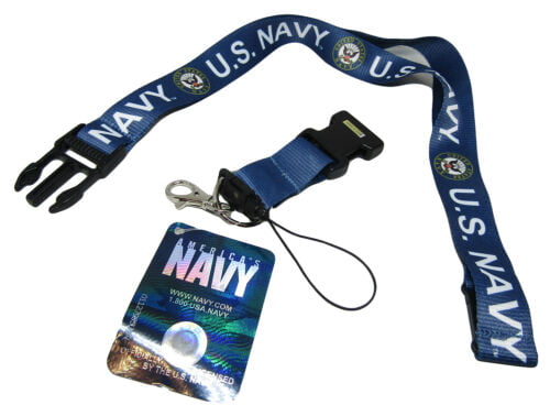 32" U.S USN Navy Emblem Logo Blue Lanyard With Detachable Key Ring 