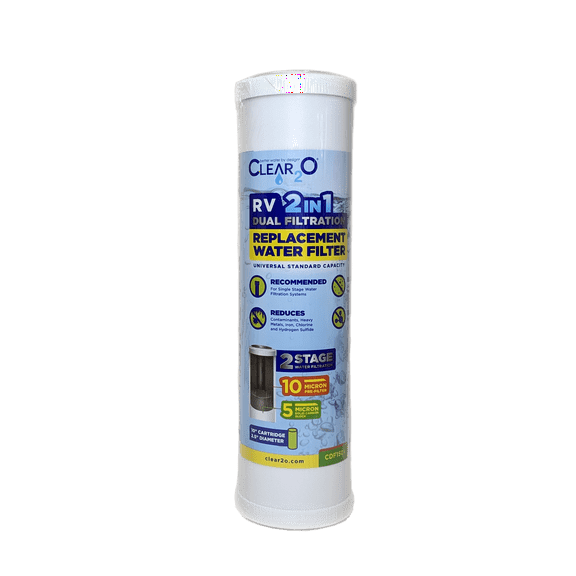 CLEAR2O® RV 2 IN 1 DUAL FILTRATION REPLACEMENT WATER FILTER - CDF1501 PRE-FILTER & CARBON FILTER