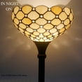 thumbnail image 3 of Tiffany Style Floor Lamp Torchiere Up Lighting W12H66 Inch Amber Stained Glass Crystal Bead Lampshade Antique Standing Iron Base 1E26 Foot Switch S005 Living Room Home Office Decoration, 3 of 7