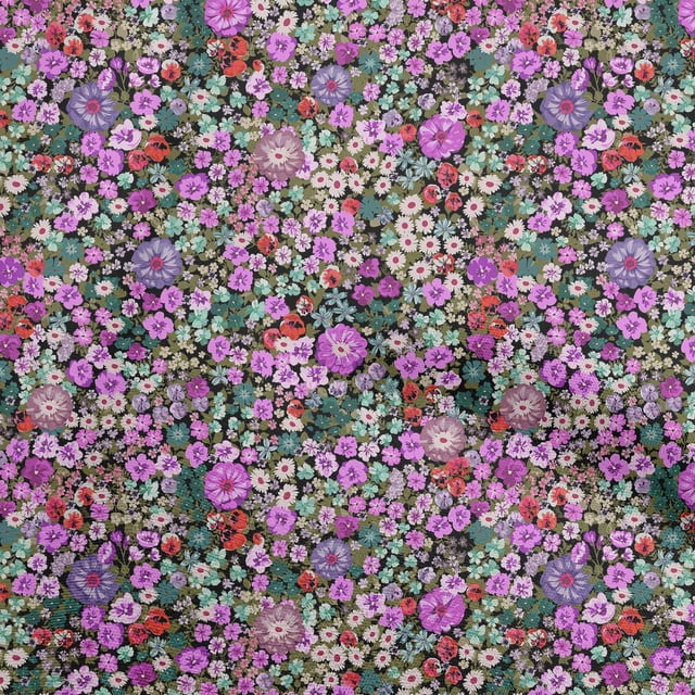 oneOone Velvet Black Fabric Asian Ditsy Flower Craft Projects Decor Fabric Printed By The Yard 58 Inch Wide