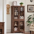 thumbnail image 4 of Joaxswe Farmhouse Sideboard Buffet Accent Cabinet Wooden Console Storage Cabinet with Transparent Glass Doors Brown, 4 of 8