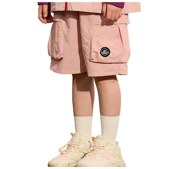 Karoyedx Boy Pants Boys Shorts Kids Cotton Cargo Athletic Shorts Boys School Uniform Causal Active Summer Clothes with Pockets Pink Size,8-9 Years
