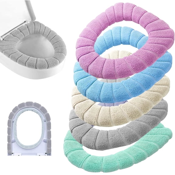 BTideas 5 Pack Thicker Bathroom Toilet Seat Cover Pads,Stretchable Soft Warmer Toilet Seat Cover