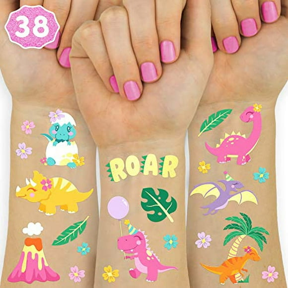 xo, Fetti Dinosaur Tattoos for Kids - 38 styles Birthday Party Supplies girl, Dinosaur Party Favors, T-rex Decorations