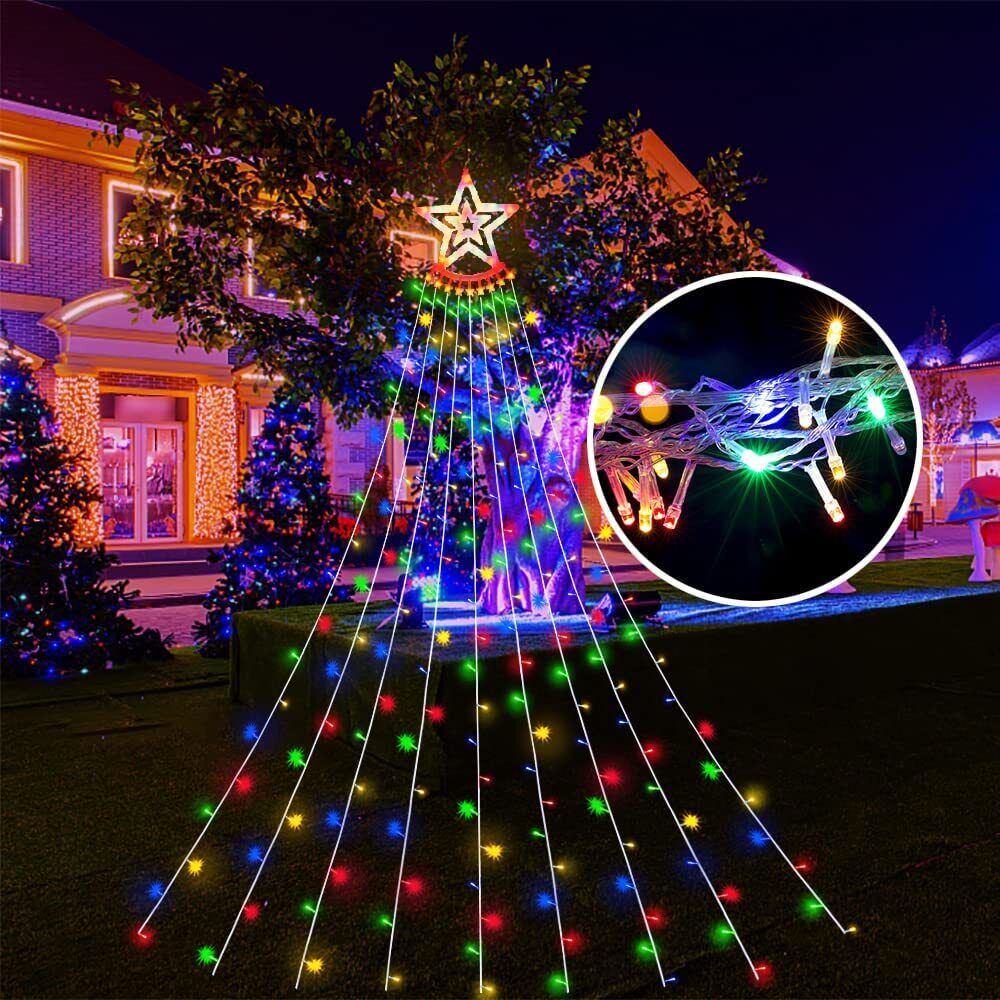 350LED Waterfall String Light Christmas Tree Topper Star Xmas Hanging