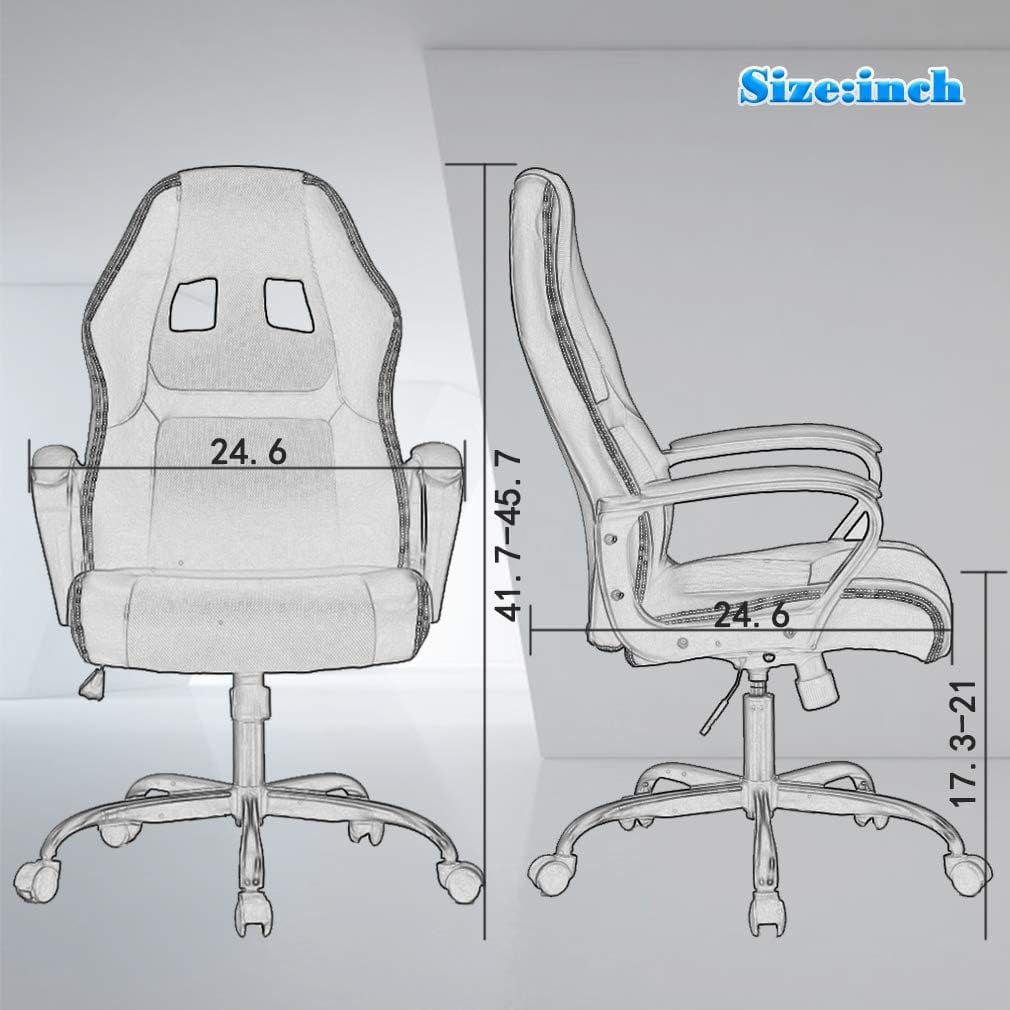 BestOffice Adult PU Leather and Mesh Racing Gaming Chair with Swivel and Lumbar Support, White