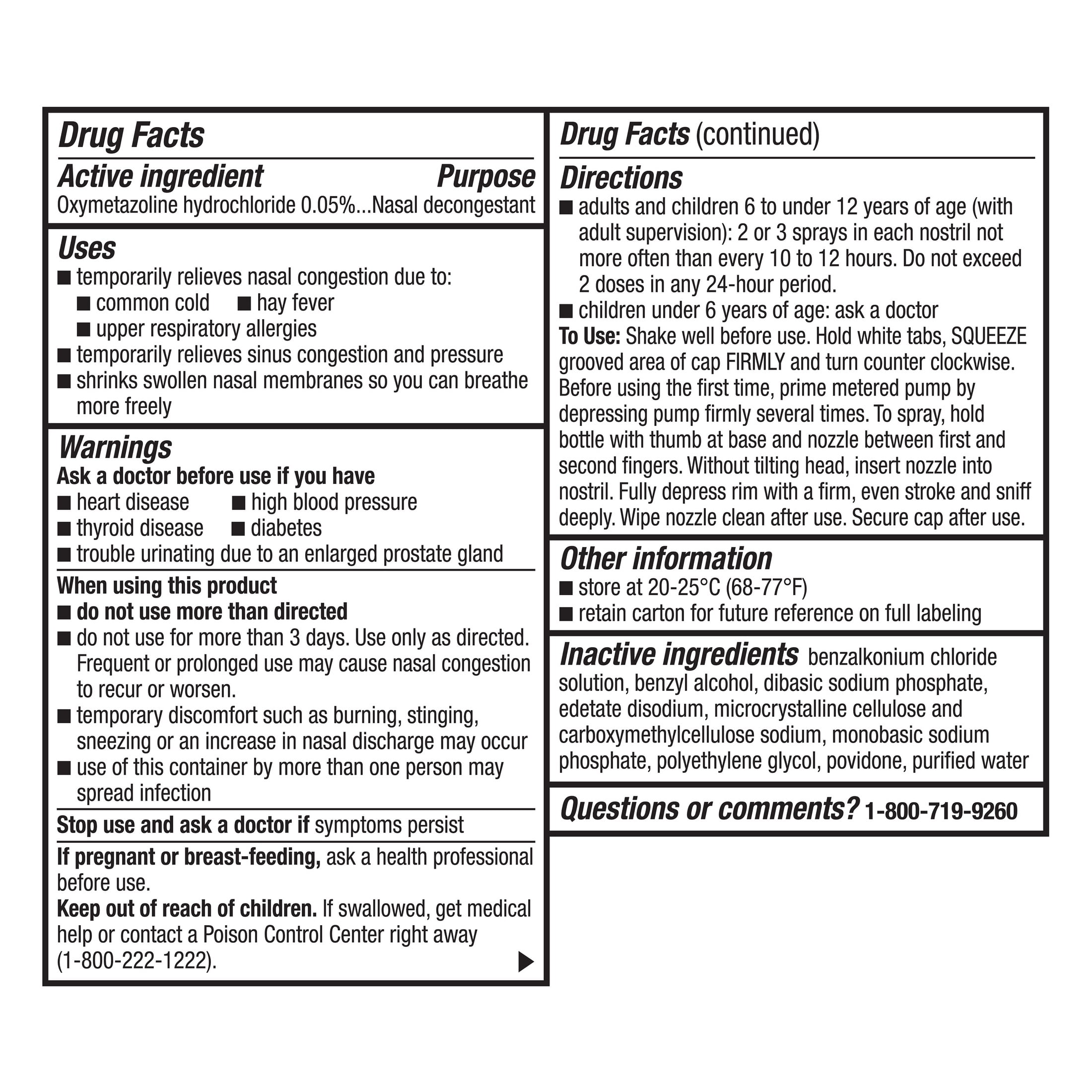 Equate Oxymetazoline HCl No Drip Nasal Spray, Pump Mist, 12 Hour Relief, 1 fl oz, 2 Pack