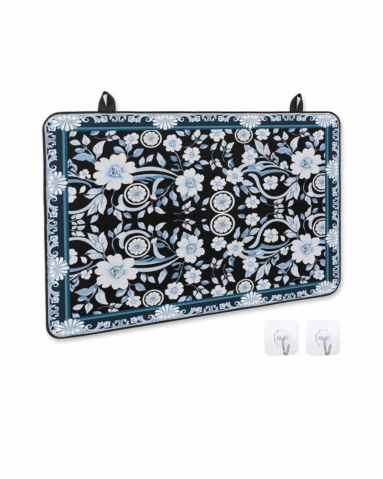 nqOlkjepod Large Induction Cooktop Protector Mat 36"x21", Black White Flowers Stove Top Covers for Electric Stove, Rustic Vintage Botanical Leaves Stove Burner Cover Mats, Glass Top Stove Cover