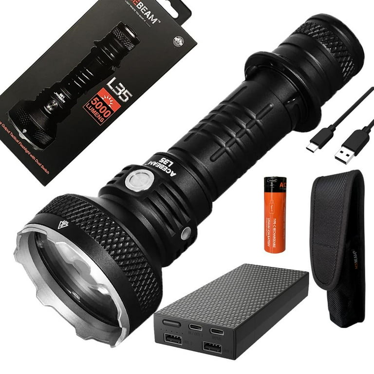 Combo: Acebeam L35 LatticePower P70 LED Flashlight - 4300 Lumen, 570 meter - w/ 5100mAh 21700 battery and Eco-Sensa 20,000mAh Powerbank Combo: Acebeam L35 LatticePower P70 LED Flashlight - 4300 Lumen, 570 meter - w/ 5100mAh 21700 battery and Eco-Sensa 20,000mAh Powerbank