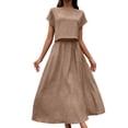 thumbnail image 2 of asdoklhq Summer Wedding Guest Dresses For Women Black Cocktail Dress Summer Crew Neck Short Sleeve Top & Midi Skirt Piece Set Yellow S, 2 of 8