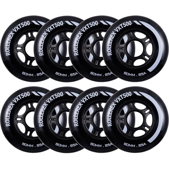 Rollerex VXT500 Inline Skate Wheels (8-pack) (Various Size & Color Options Available) (Steel Black, 80mm) -Indoor Outdoor- Intended for Roller Blade Wheel Replacement