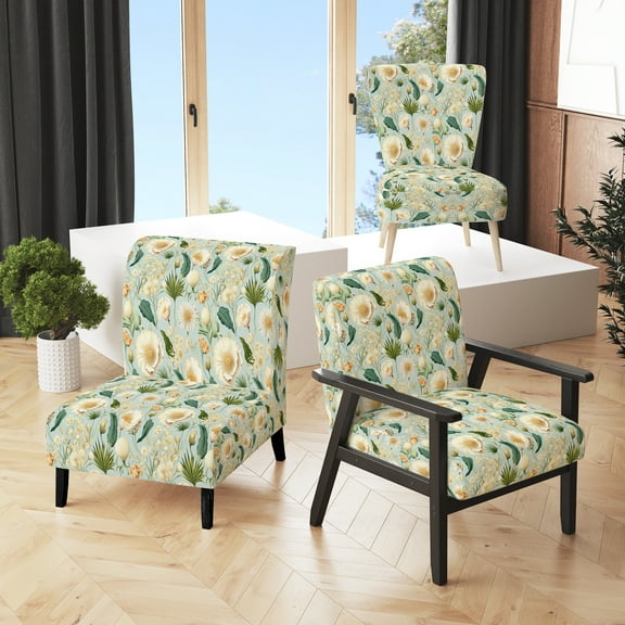 Designart "Sketching Tropical Seashells" Beige Coastal Upholstered Accent Chair - Nautical & Coastal Arm Chair For Bedroom