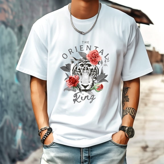 Men's T Shirt Round Neck Patterned Tee Summer New Sports Shirt Vintage Style Gift for Friends XS