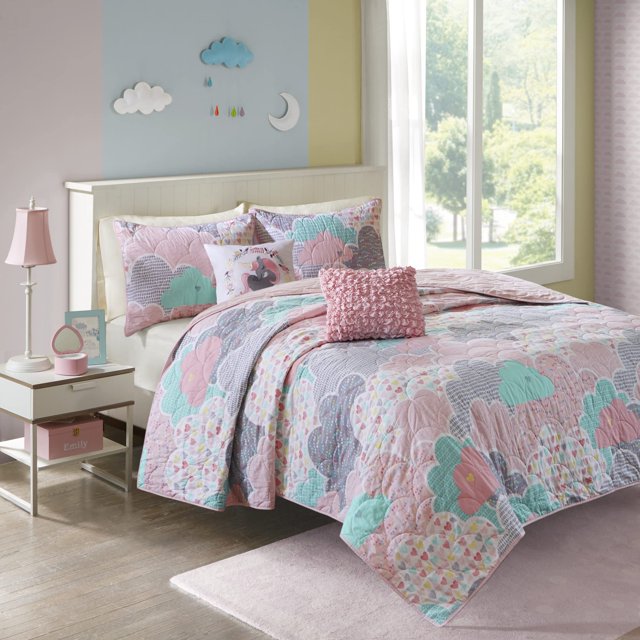 Urban Habitat Kids Cloud Full/Queen Bedding For Girls Quilt Set - Pink , Geometric, Unicorn – 5 Piece Kids Girls Quilts – 100% Cotton Quilt Sets Coverlet