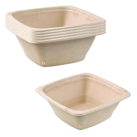 [150 Pack] 32oz Compostable Square Container Eco Friendly Bowls - Square Bowl Tree Free Sugarcane Bagasse Meal Prep Bento Boxes Take Out Catering Microwavable Deep Container by EcoQuality