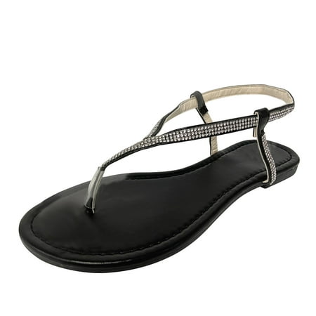 

zuwimk Sandals For Women Dressy Summer Women Flip Flops Basic Plain Sandals Strap Casual Beach Thongs Black