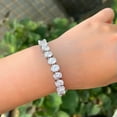 thumbnail image 6 of CZ Oval Tennis Chain Link Bracelet Silver Plated Green Cubic Zirconia for Women, 6 of 9