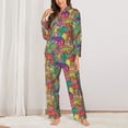 thumbnail image 2 of KLL Colorful Dinosaur Print Women's Long Sleeve Pajamas with Pants Sleepwear Loungewear 2 Set-Medium, 2 of 7
