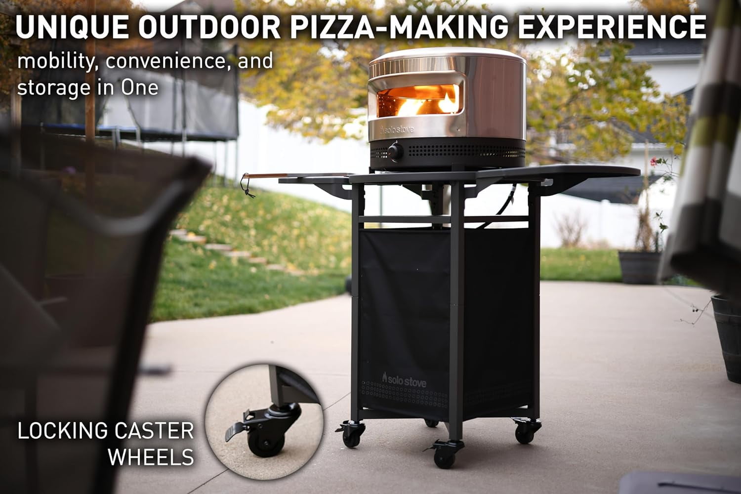 Solo Stove Pizza Oven Cart for Outdoor Pi Pizza Ovens | Portable Pizza Oven Table, Compatible with the entire Pi family, Locking Wheels, Foldable Shelves, Steel, Height: 35.75 in, Weight: 43 lbs
