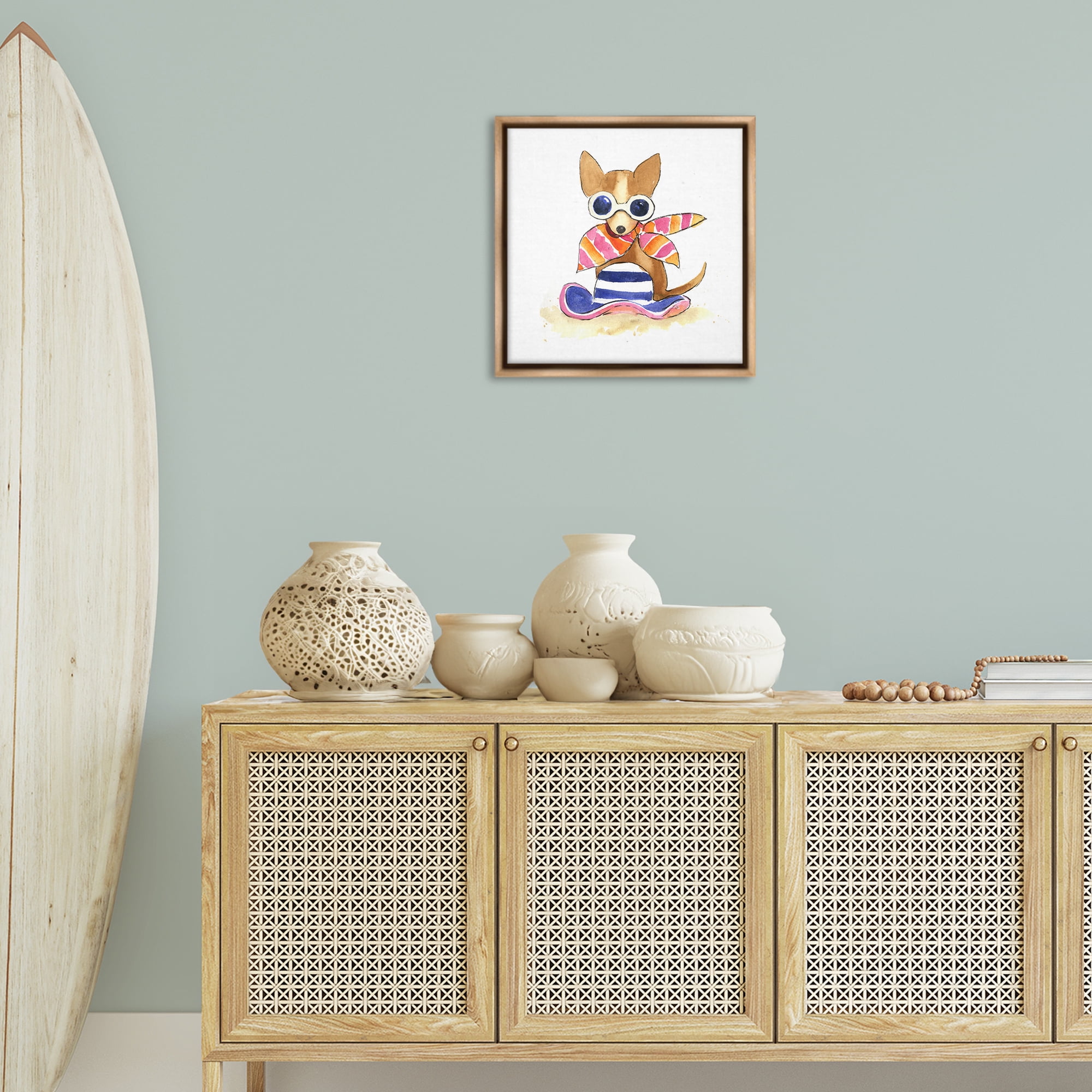 Stupell Industries Sandy Dog on Beach Animals Painting Brown Floater Framed Canvas Art Print Wall Art, 18 x 18