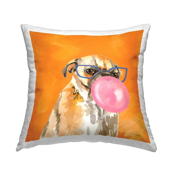 Stupell Industries Dog in Glasses with Bubblegum Square Decorative Printed Throw Pillow, 18 x 18
