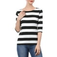 thumbnail image 2 of MODA NOVA Juniors Casual Boat Neck Elbow Sleeves Slim Fit Stripes T-Shirt, 2 of 6