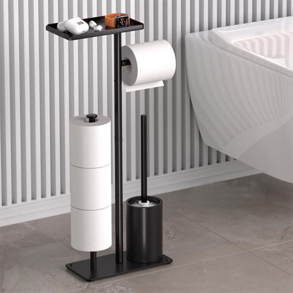 Toilet Paper Holder Free Standing With Toilet Brush And Holder Set, Stainless Steel Freestanding Toilet Paper Storage For Bathrrom, Bathroom Toilet Tissue Paper Roll Holder With Shelf