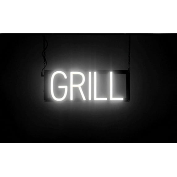 SpellBrite GRILL LED Sign for Business. 17.0" x 6.3" White GRILL Sign Has Neon Sign Look With Energy Efficient LED Light Source. Visible from 500+ Feet, 8 Animation Settings.