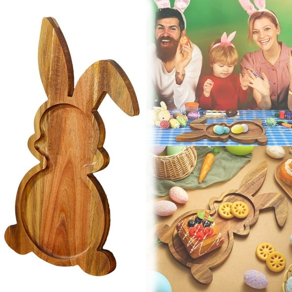Bunny Shaped Wooden Cutting Board Platter, Solid Wood Cheese Board, Multipurpose Chopping Block for Vegetables, Meats, Fruits, Snacks, Kitchen Baking Serving Tray