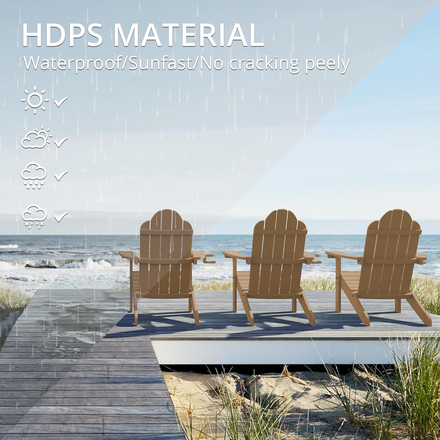 Dycanpo Adirondack Chair with Cup Holder, 300lbs Weather Resistant,Brown