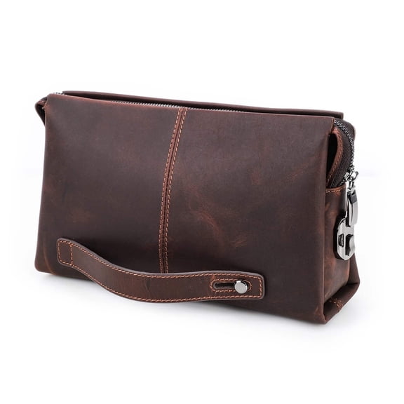 Contact's Code Lock Clutch Bag for Men Leather Anti Theft Clutch Wallet Travel Purse with Handle Phone Card Holder Large Business Handbag (Coffee)