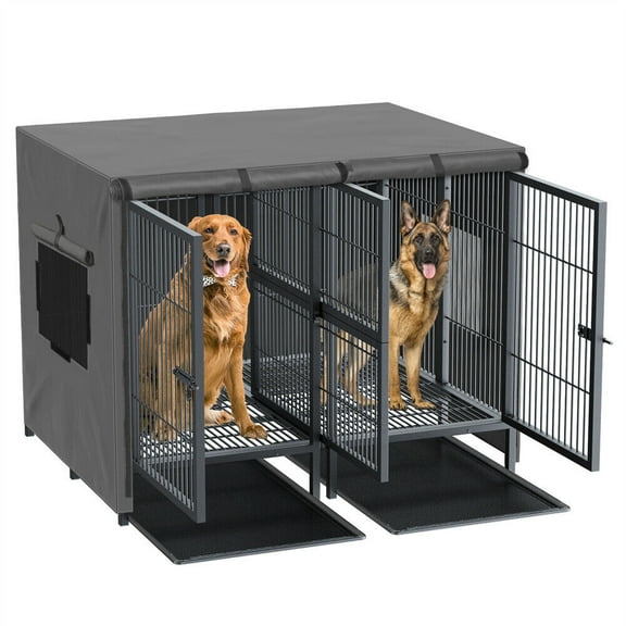 BingoPaw Heavy Duty Metal Dog Crate with Cover, Divider & Tray, 51.5"L x 39.3"W x 39.3"H