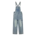 thumbnail image 4 of UACY Girls Denim Overalls with Adjustable Straps, Baggy Wide Leg Loose Fit Jean Jumpsuit Dungarees Pants Casual Preppy (Light Blue, 15-16 Years), 4 of 9