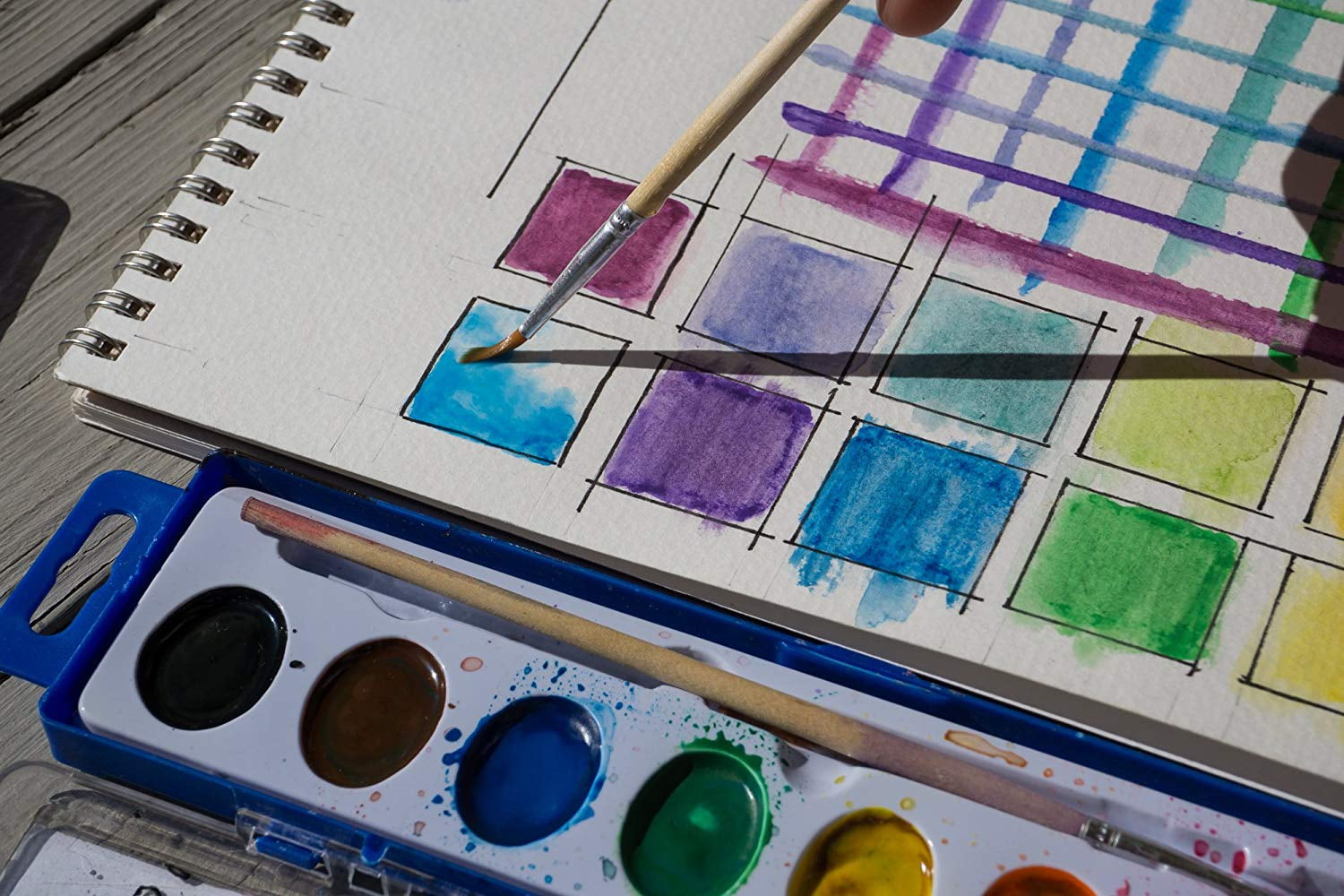 Color Swell Bulk Watercolor Paint Packs and Quality Wood Brushes, 18 Palettes, 8 Washable Colors per Palettes