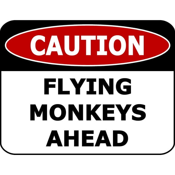 PCSCP Caution Flying Monkeys Ahead 11.5 inch by 9 inch Laminated Funny Sign