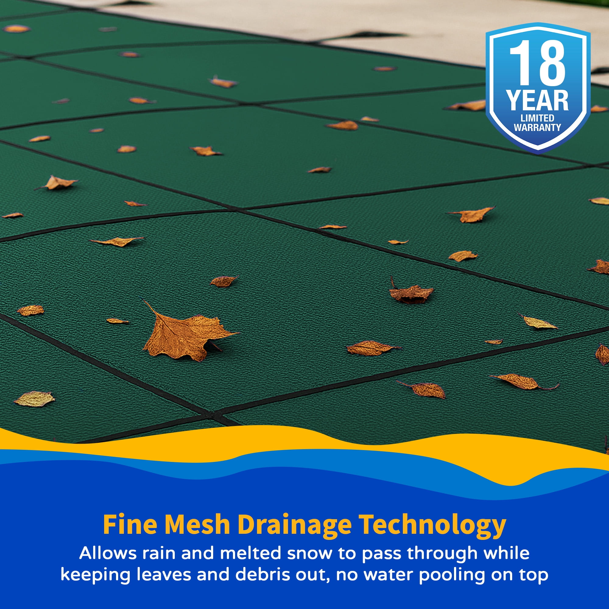 Blue Wave 18' x 36' Rectangular Mesh In-Ground Pool Safety Cover with 4' x 8' Center Step - Green