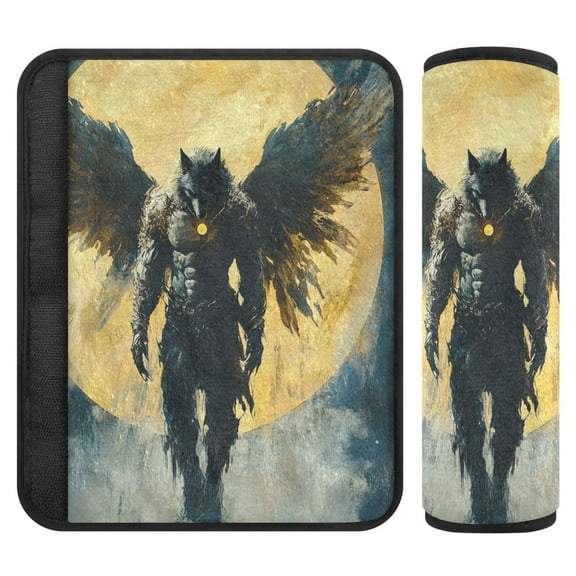 WOBOGO Wolf Man As An Angel Seat Belt Cover 2 Piece Soft Comfort Driving Shoulder Pad Suitable for All Cars and Backpacks