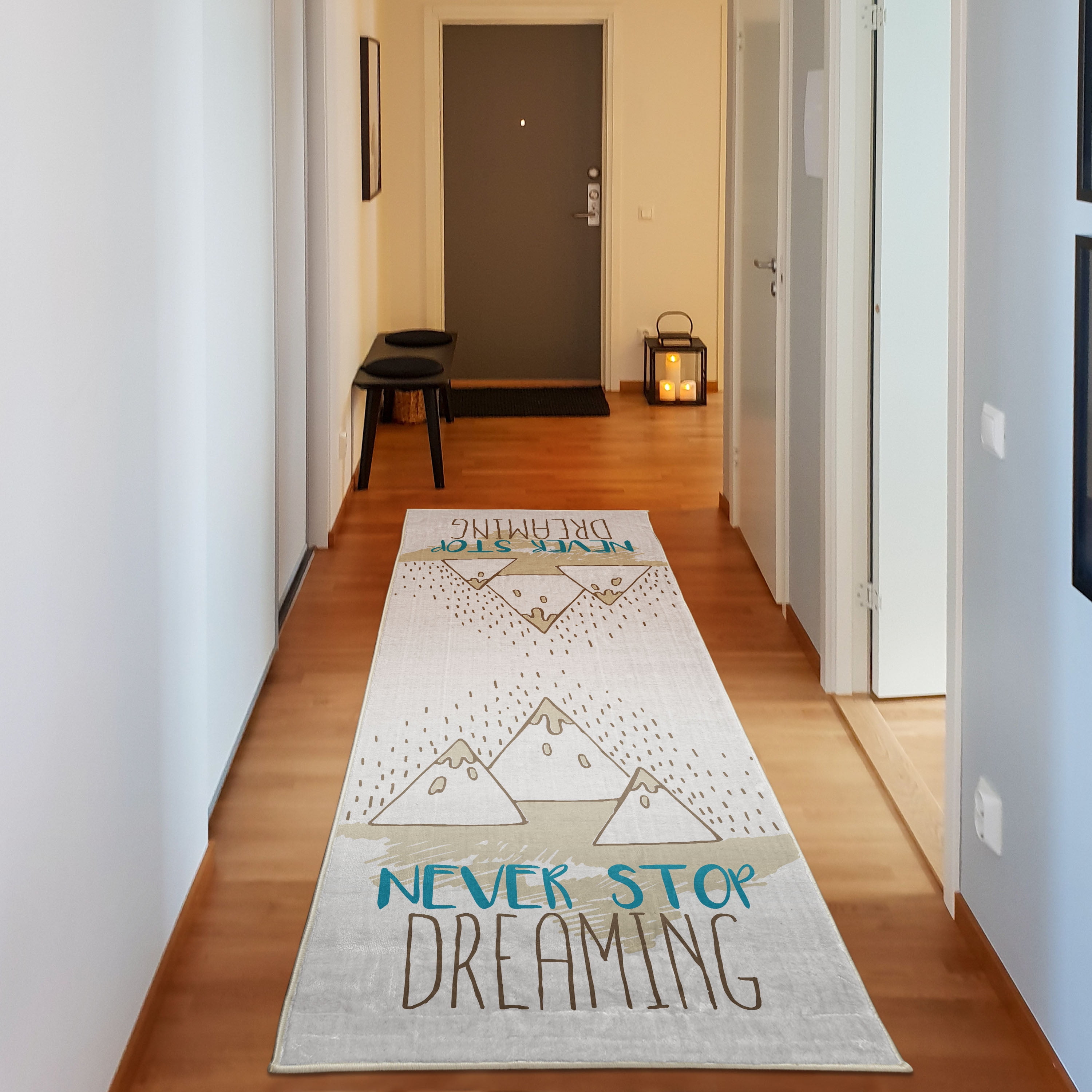 Saying Decorative Rug, Mountain Peaks and Never Stop Dreaming Goals ...