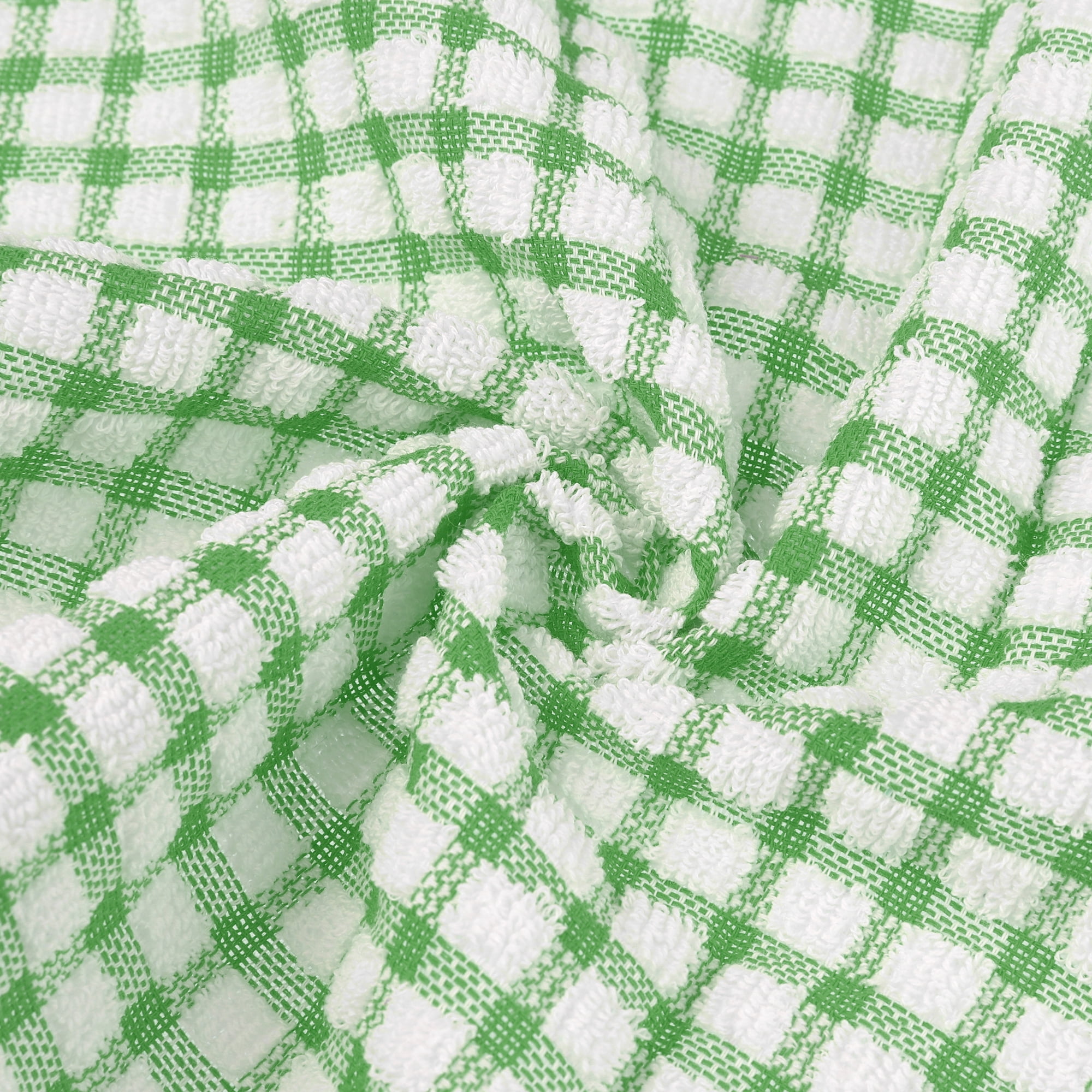 REGALWOVEN 100% Cotton Kitchen Dish Towels, 12 Pack Checked Dishcloths Set for Drying Dishes Green 12" x 12"