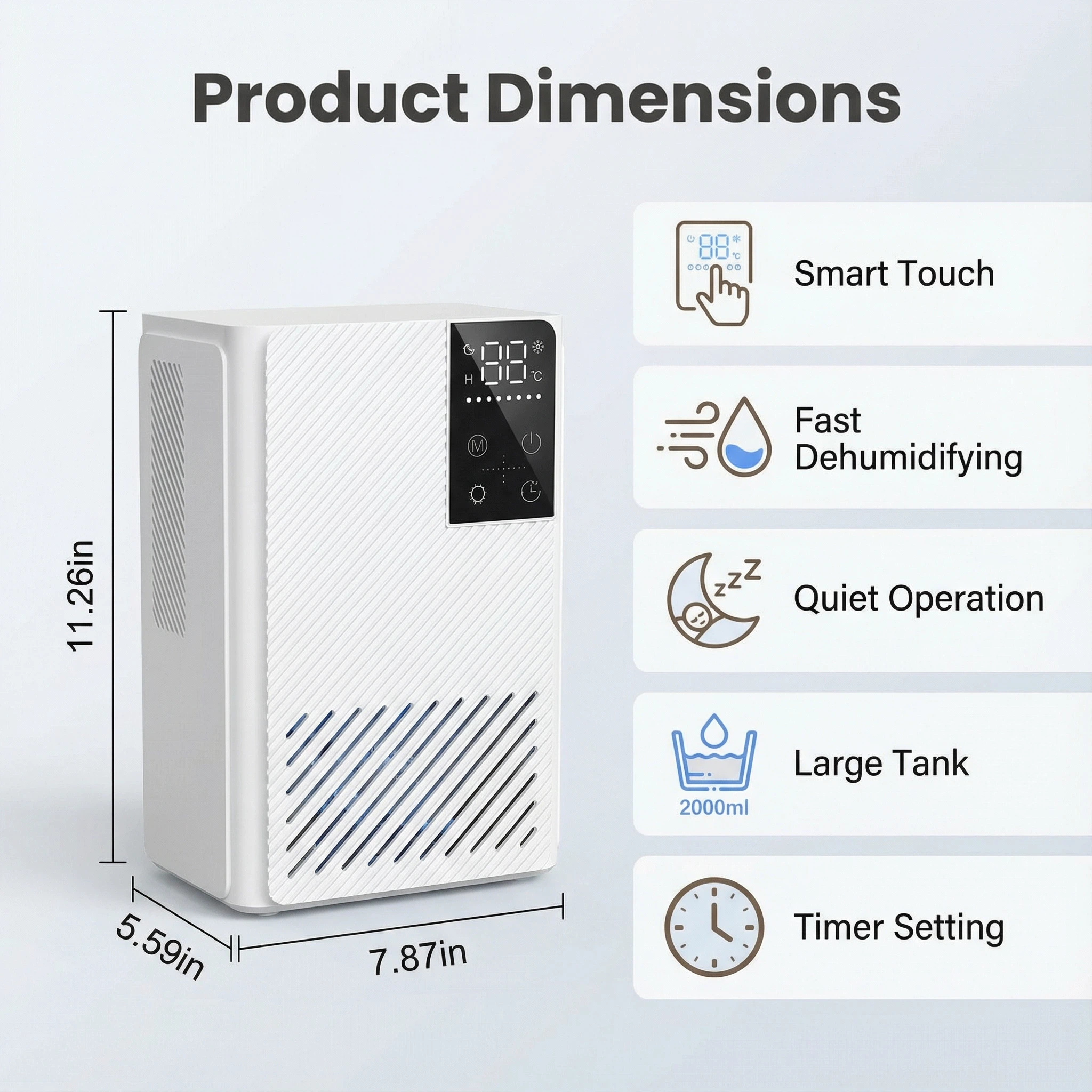STORGENER Dehumidifier for Home, 500 Sq.Ft, 2L Large Tank, Sleep Mode - Fast Moisture Removal for Bathroom, Bedroom, Kitchen, RV (White)