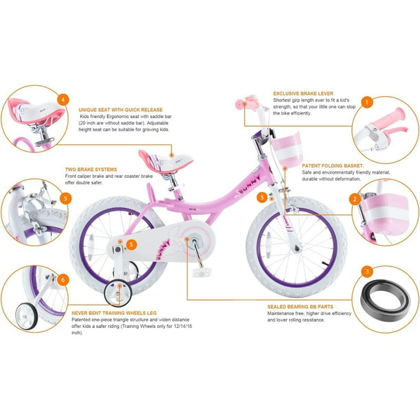 RoyalBaby Princess Girl Kids Bicycle 20 with Kickstand Bunny Pink Purple Walmart