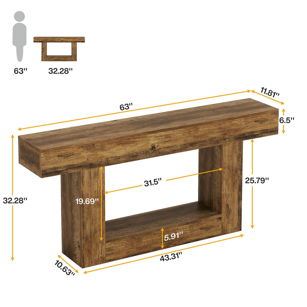 Resenkos Entryway Table, Console Sofa Table,63" Wood Console Table, Farmhouse 2-Tier Sofa Table Entryway Table,Rustic Brown