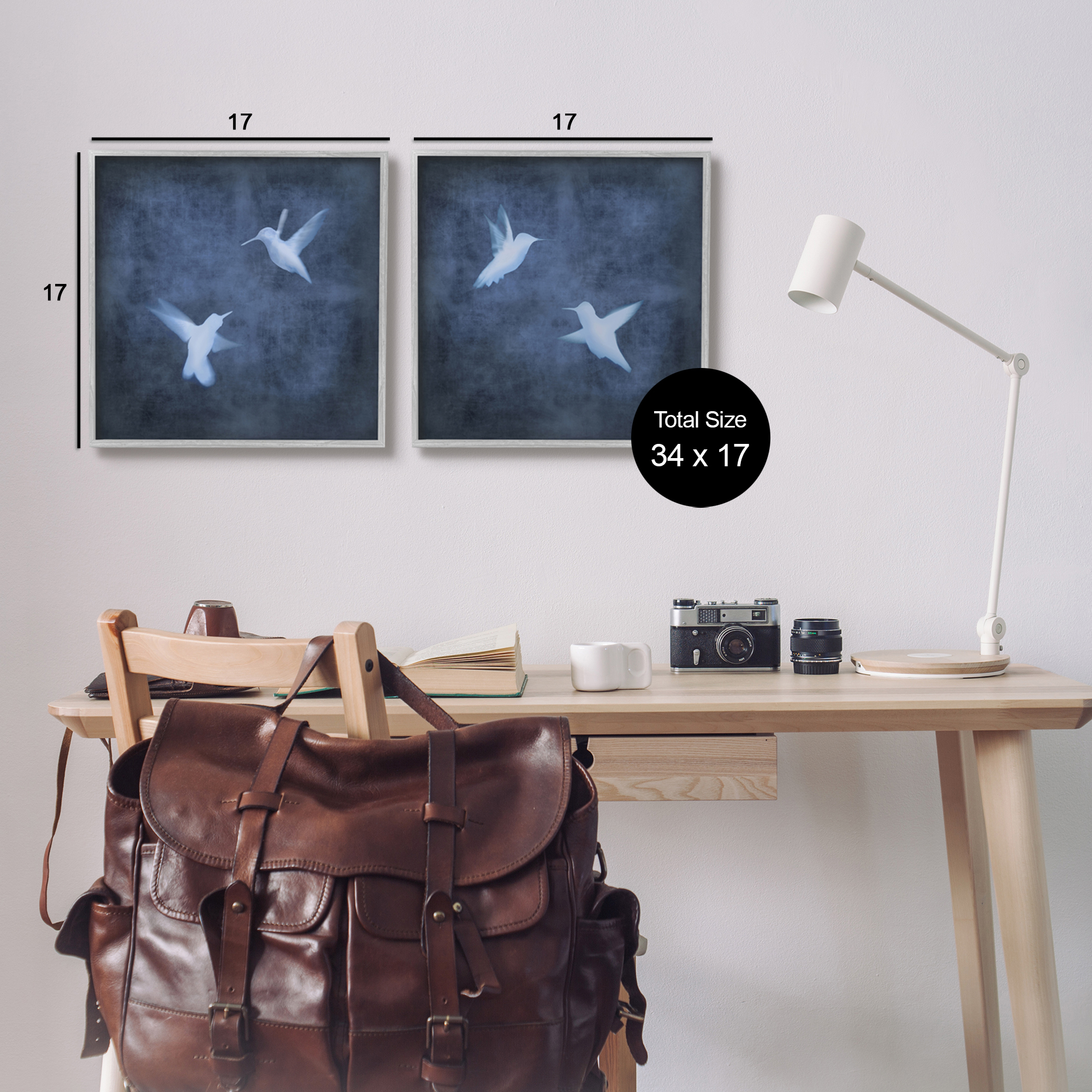 Stupell Modern Blue Birds Flying Silhouettes Animals & Insects Painting Gray Framed Art Print Wall Art, Set of 2