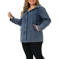 thumbnail image 4 of Agnes Orinda Women's Plus Size Layered Drawstring Hooded Utility with Pockets Denim Jackets 1X Gray Blue, 4 of 6