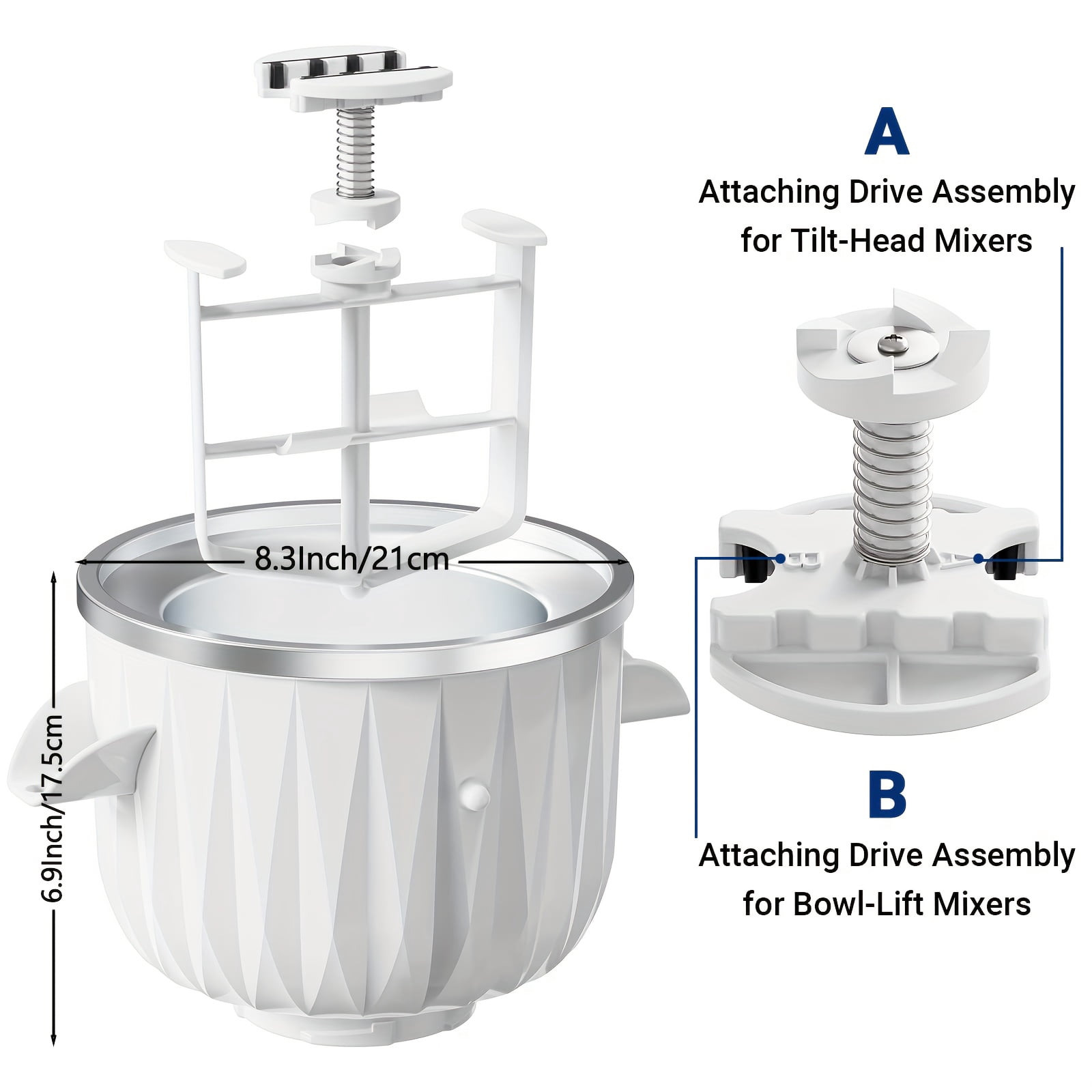 1pc Ice Cream Attachment for Stand Mixers - 4.5 Qt & Larger Compatible, Stainless Steel & Plastic Food-Safe Ice Cream Maker with Ergonomic Handle, Durable Design for Homemade Gelato, Yogurt, Sorbet